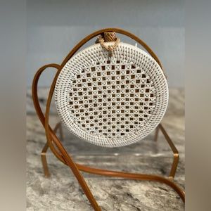 Anthropology white Rattan round Bag